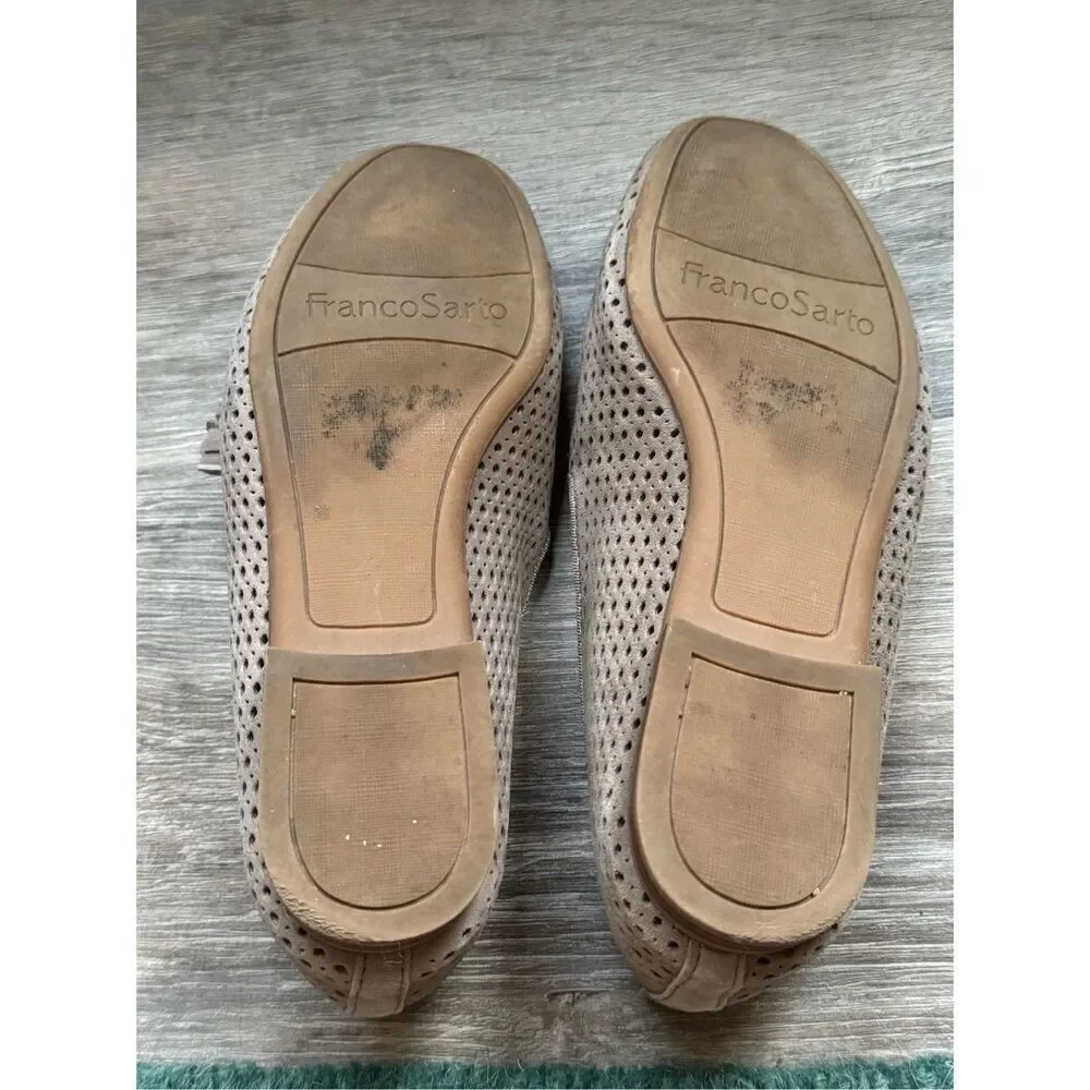 Franco Sarto Perforates Suede Tassel Loafers Tan 7